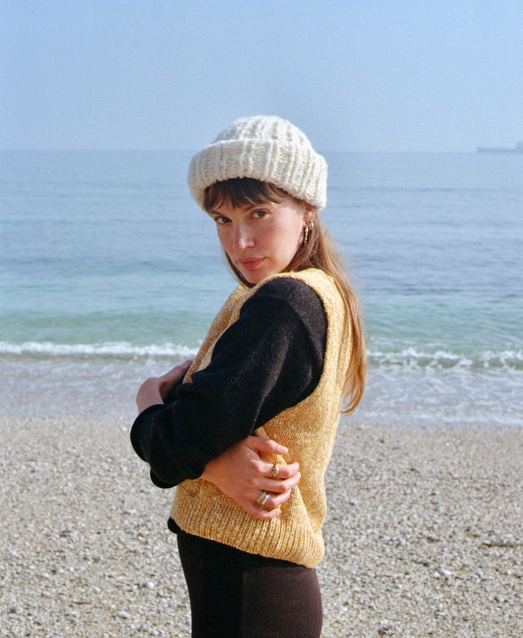 UNO vest / organic cotton & alpaca / winter sun/ sample