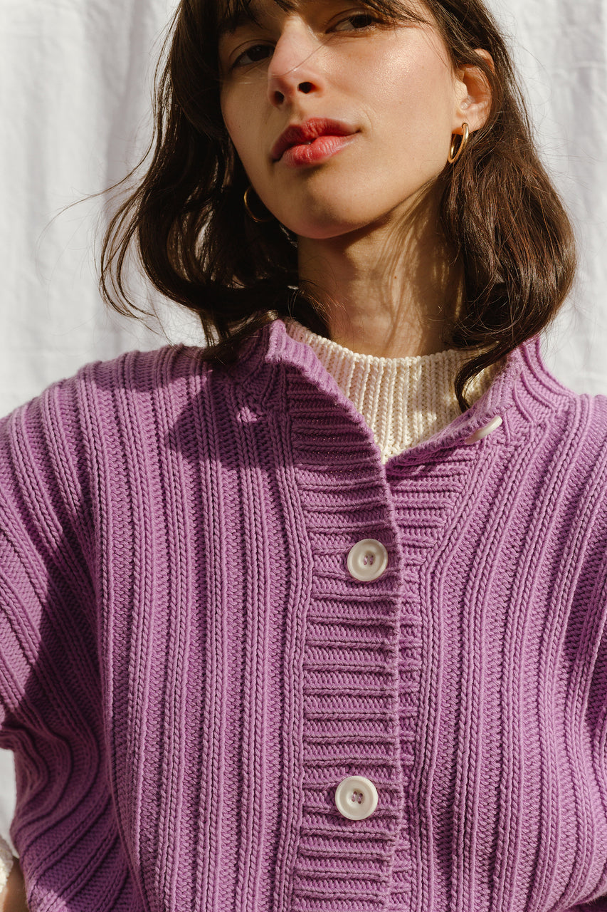 RIO ribbed cardigan / organic cotton / summer lilac