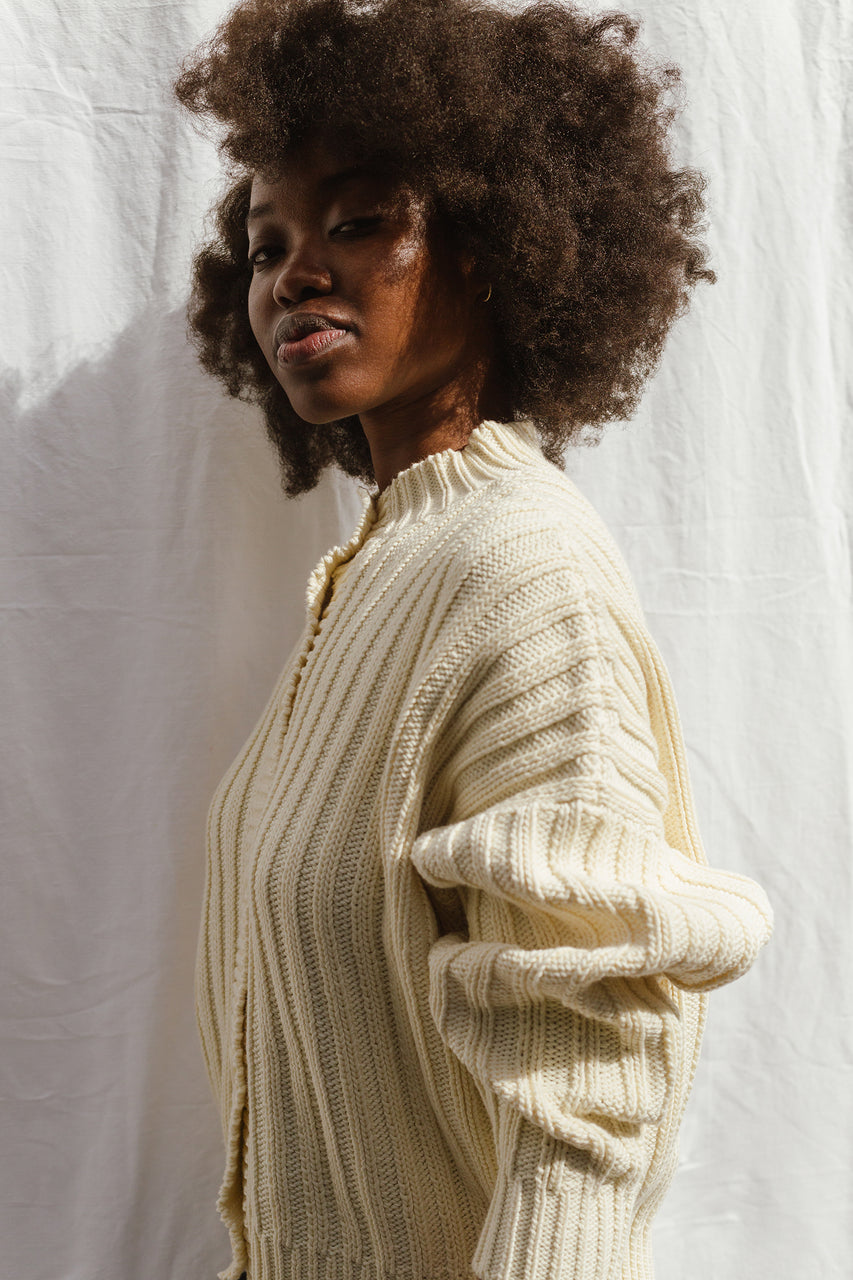RIO ribbed cardigan / organic cotton / milk