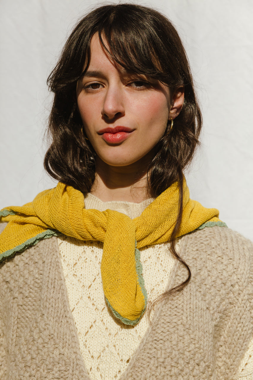 EULALIA fine knit scarf / organic cotton / golden honey & pistachio