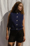 OTTILIA ribbed vest cardigan / highland wool / indigo