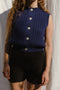 OTTILIA ribbed vest cardigan / highland wool / indigo