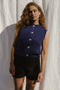 OTTILIA ribbed vest cardigan / highland wool / indigo
