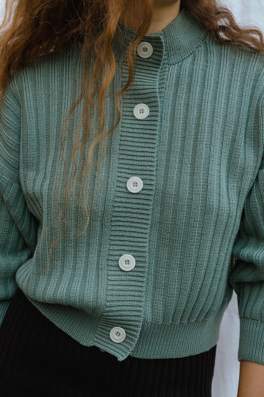 OTTILIA ribbed cardigan / highland wool / seaglass