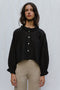 ZULEMA MINI v-neck ruffle blouse / indian linen / black
