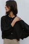 ZULEMA MINI v-neck ruffle blouse / indian linen / black