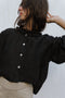 ZULEMA MINI v-neck ruffle blouse / indian linen / black