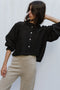 ZULEMA MINI v-neck ruffle blouse / indian linen / black