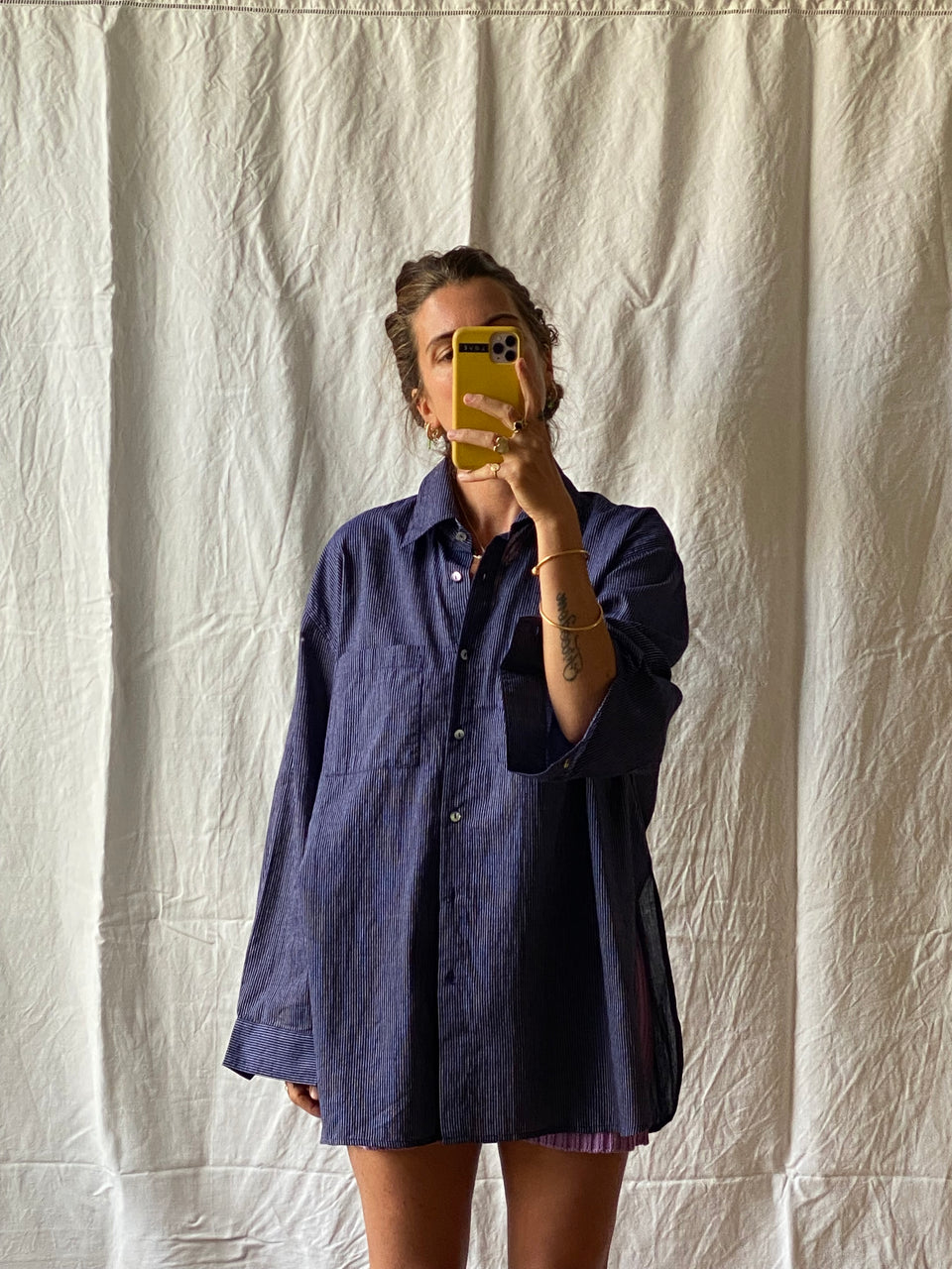 SANTIAGO big shirt / organic indian cotton / night sky stripes