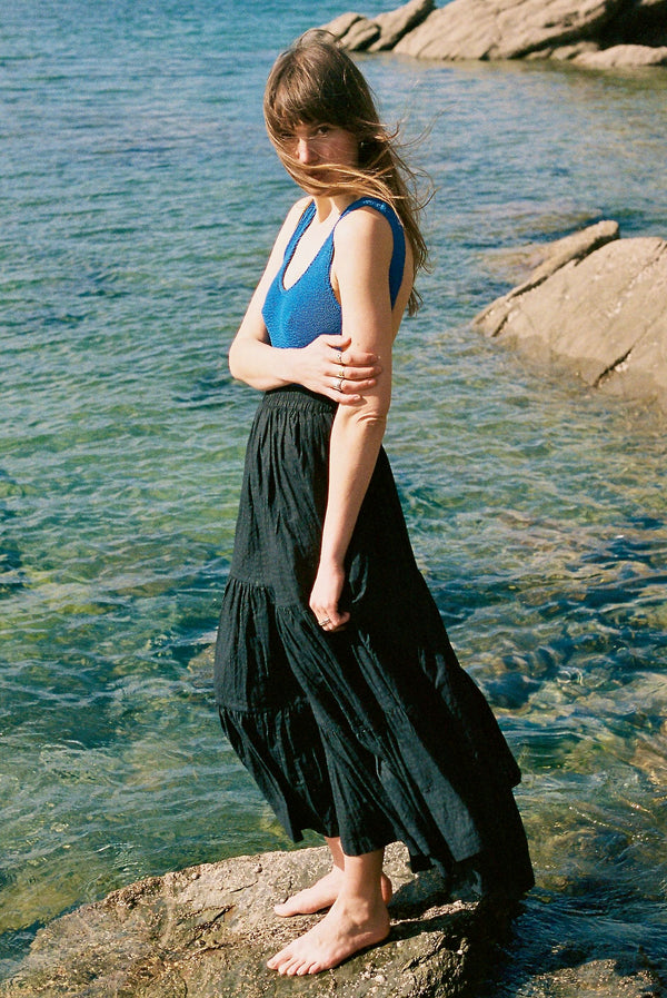 FLAMENCA skirt / organic indian cotton / black indigo chequered