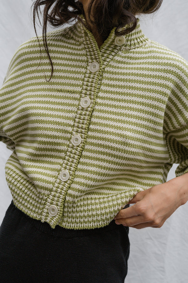 ISOBEL cardigan / organic cotton / milk & pistachio stripes