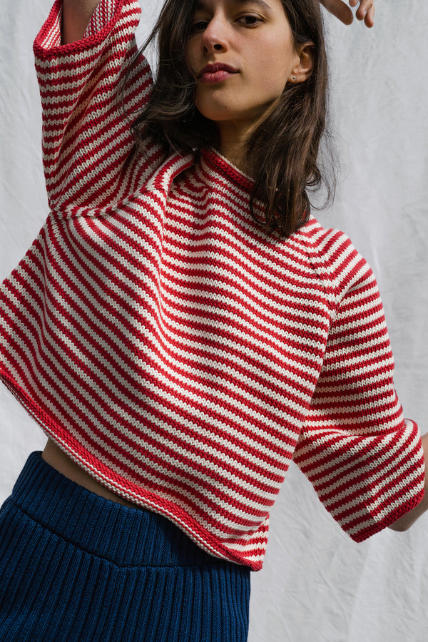 PABLO mini jumper / organic cotton / milk & sweet paprika stripe