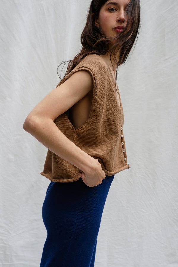 ZULMA vest top cardigan / organic cotton / carob