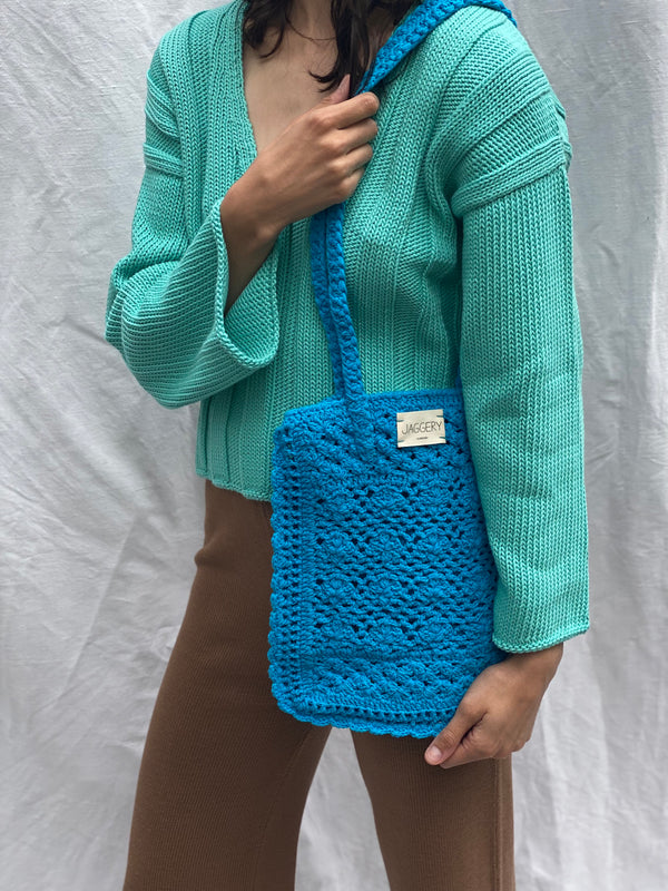 MERCADO crochet bag / organic cotton / ocean blue