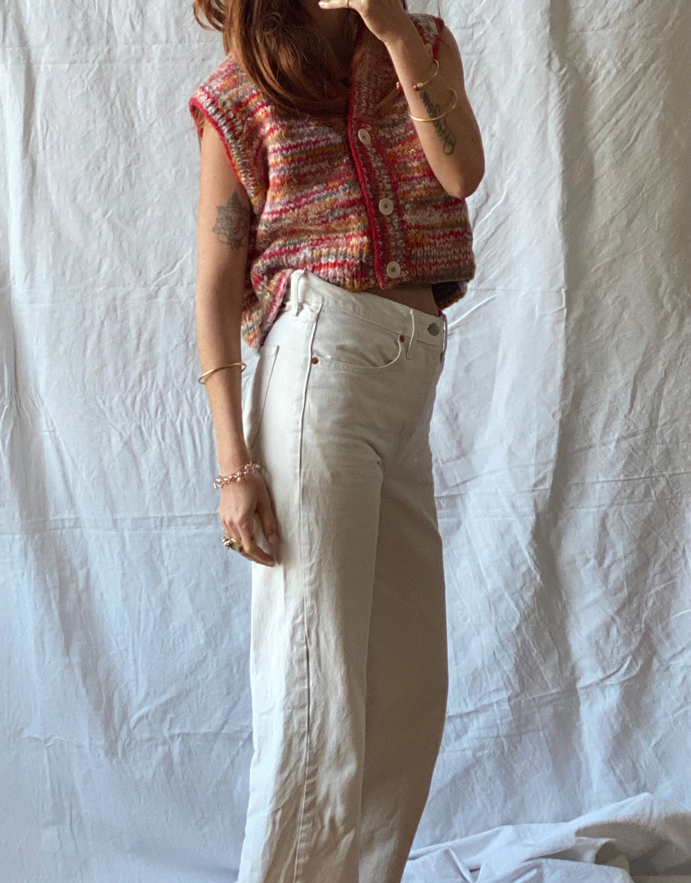 CONFETTI MINI v-neck vest cardigan / sweet paprika