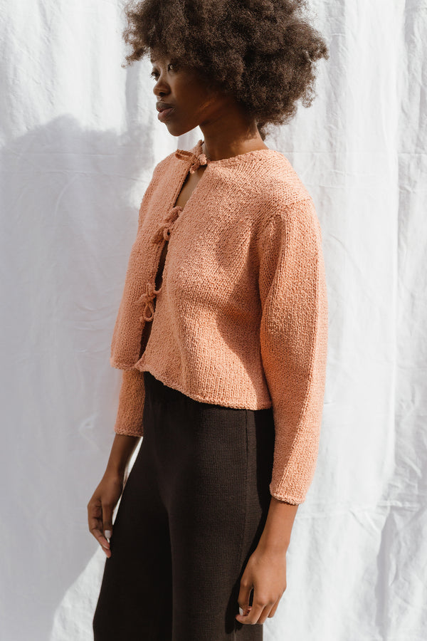 REINA cardigan / organic cotton boucle / peach clay