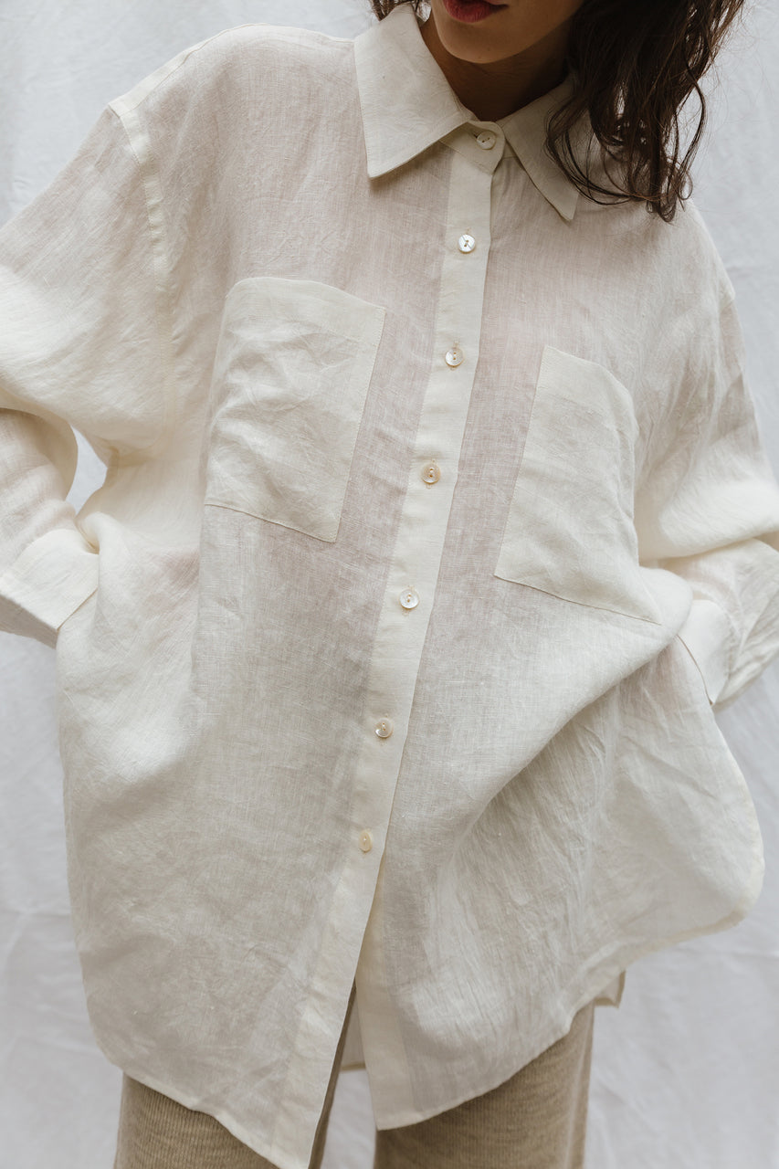SANTIAGO big shirt / indian linen / milk