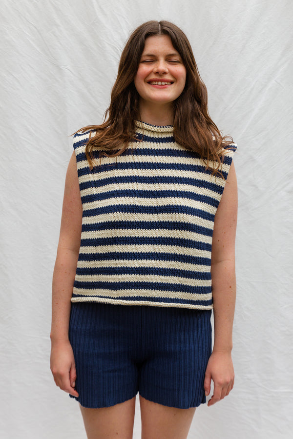 TINO vest / organic cotton / milk & midnight stripes