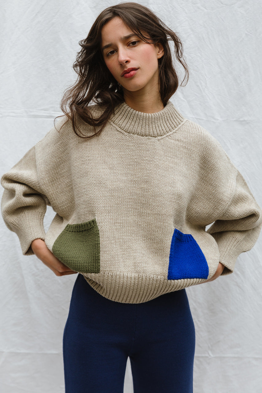 ROSA jumper pocket mix / highland wool / wild oat, sapphire & winter moss