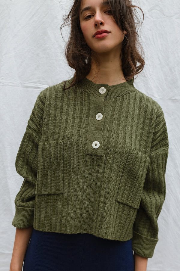 FRANKA ribbed jumper / highland wool / winter moss