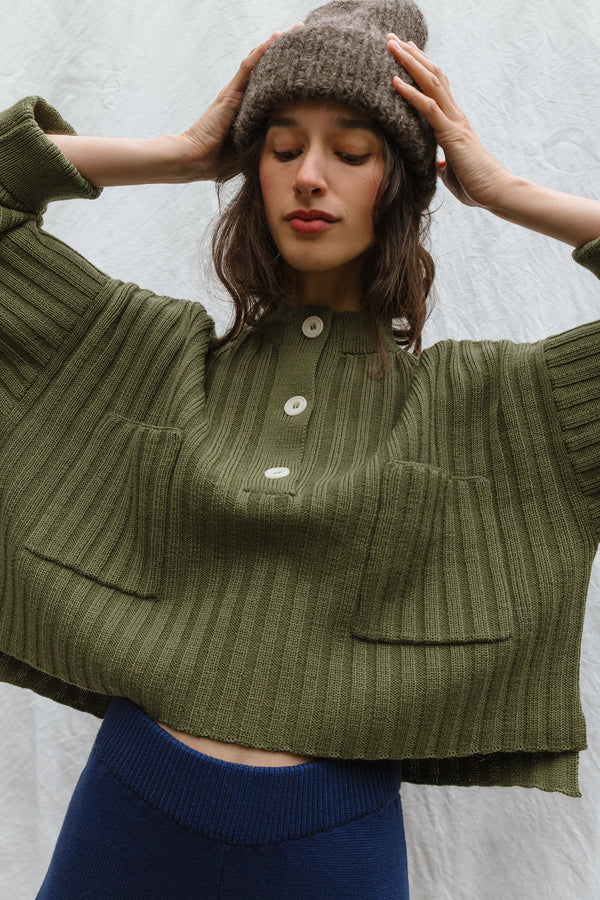 FRANKA ribbed jumper / highland wool / winter moss