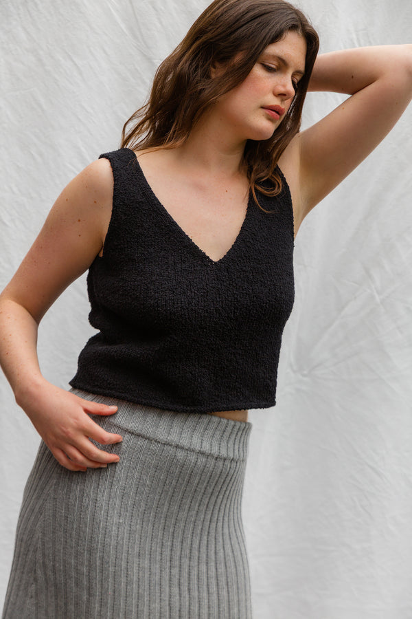 SOLITO vest / organic cotton boucle / black