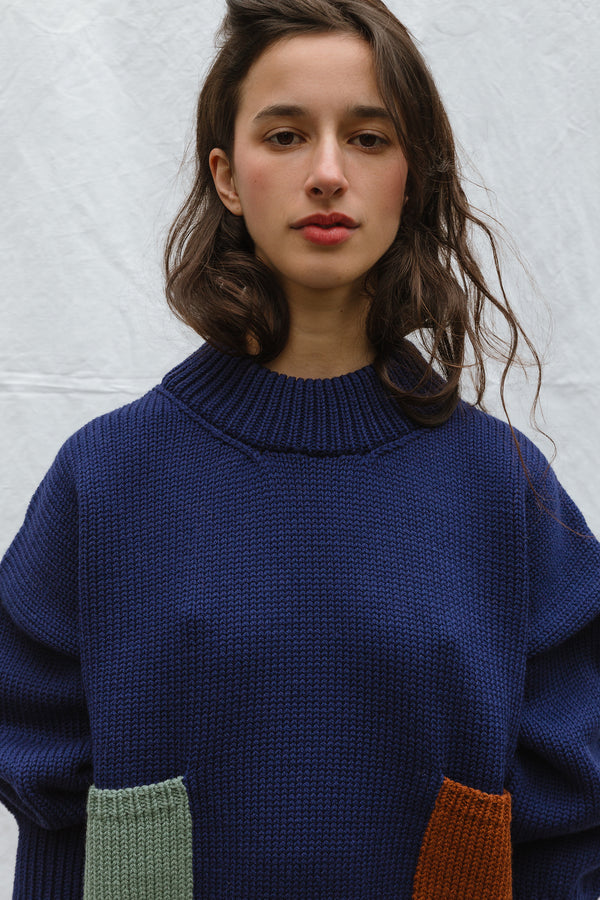 ROSA jumper pocket mix / highland wool / indigo, sandalwood & seaglass / samples