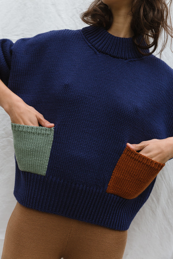 ROSA jumper pocket mix / highland wool / indigo, sandalwood & seaglass