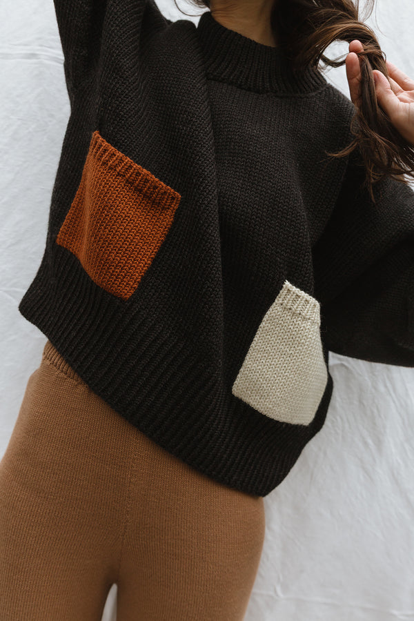 ROSA jumper pocket mix / highland wool / charcoal, sandalwood & milk
