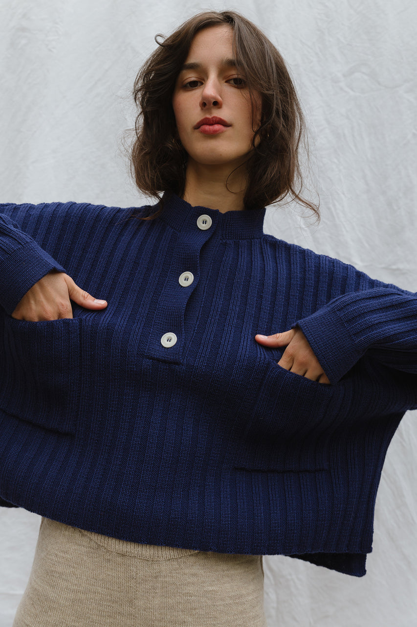 FRANKA ribbed jumper / highland wool / indigo