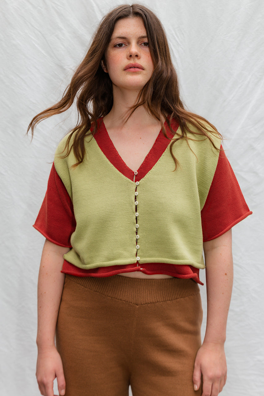 ZULMA vest top cardigan / organic cotton / pistachio