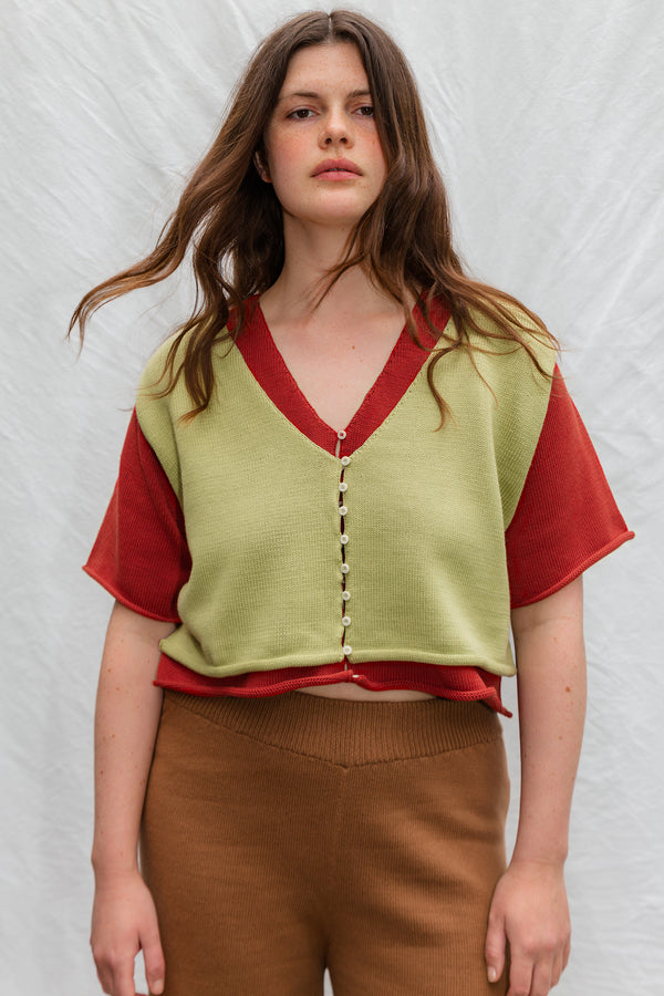ZULMA vest top cardigan / organic cotton / pistachio