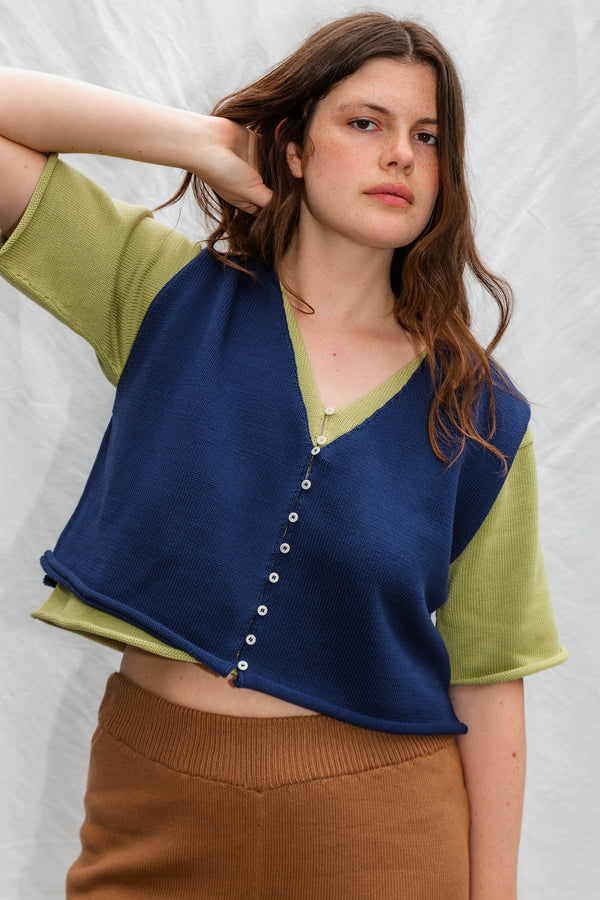 ZULMA vest top cardigan / organic cotton / midnight