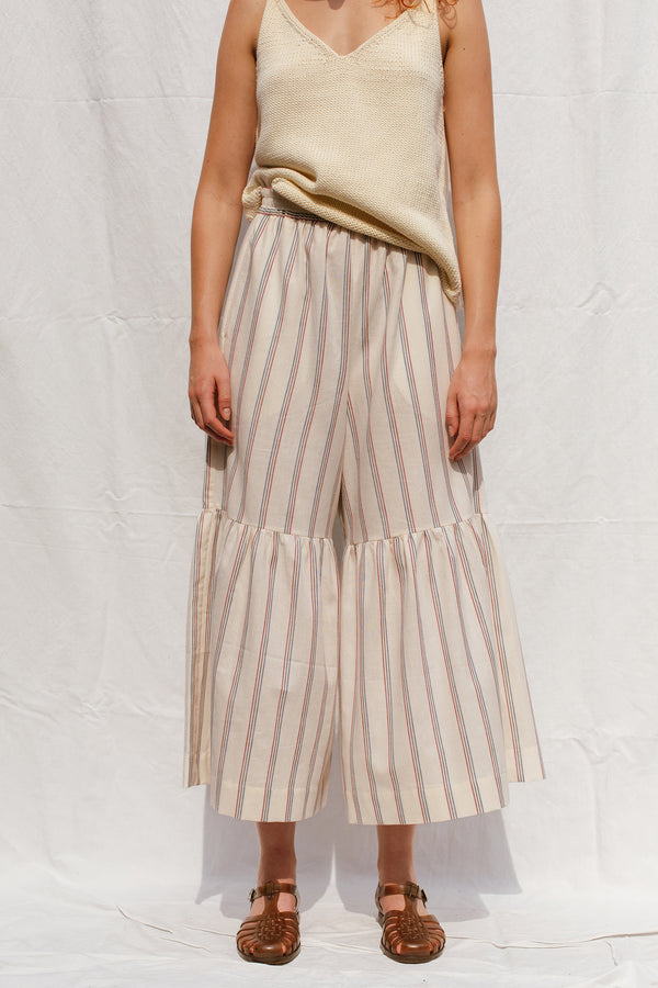PALOMA ruffle trousers / recycled indian cotton / multi stripe