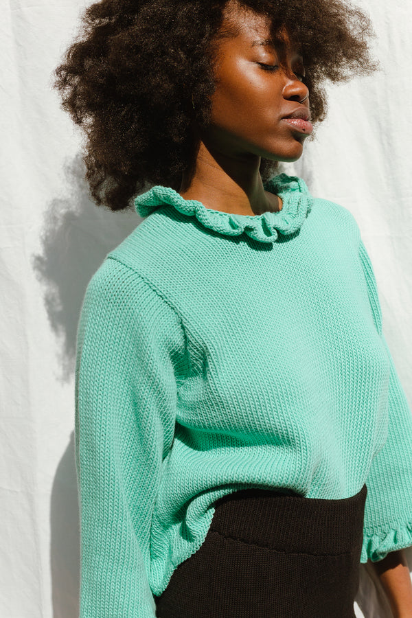 FIORELLA ruffle jumper / organic cotton / turquesa