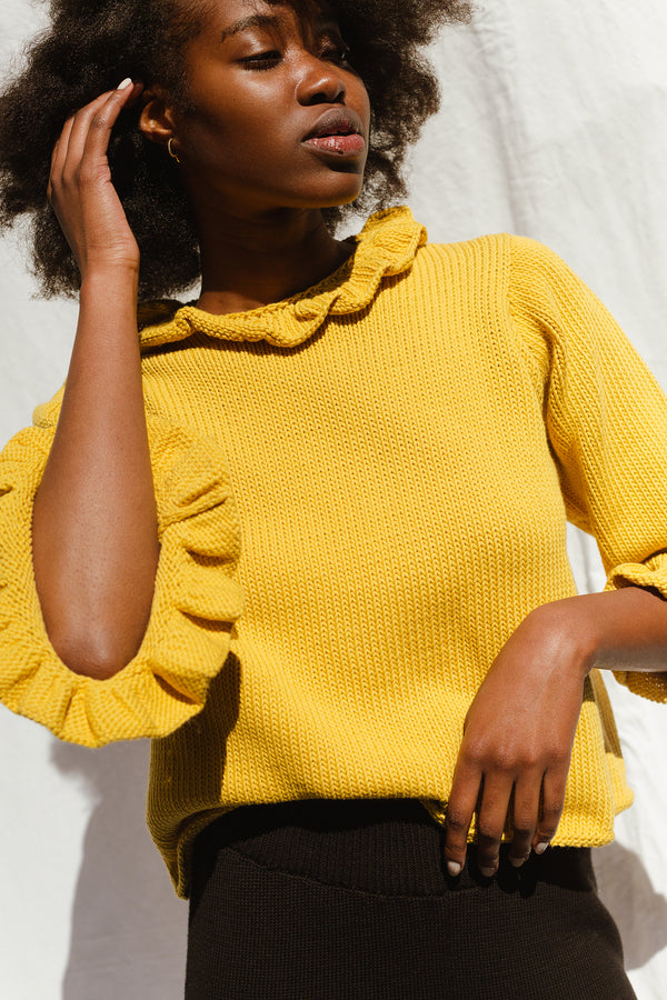 FIORELLA ruffle jumper / organic cotton / golden honey