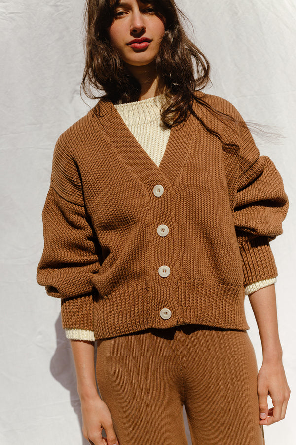VALERIA cardigan / organic cotton / carob