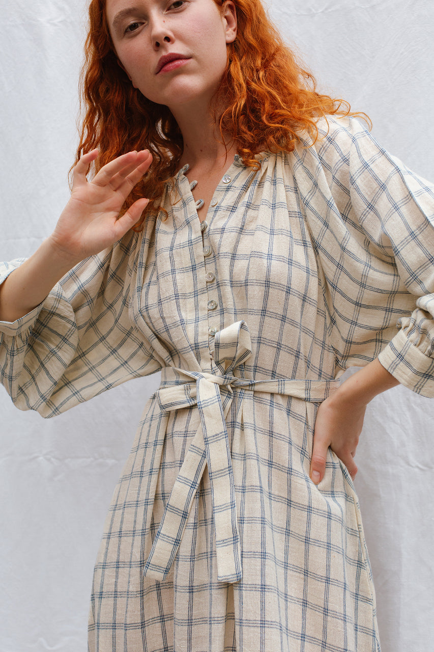 LOLA dress / indian cotton / blue & white chequered