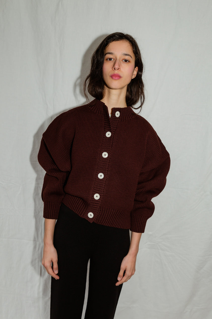 CARMEN cardigan / highland wool / dark cherry plum