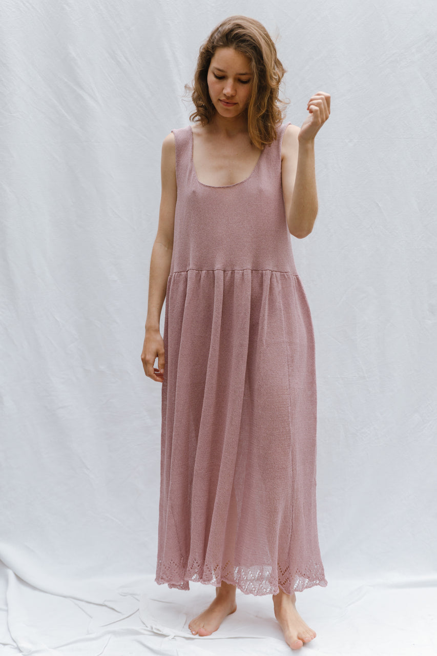 CANDELA fine knit slip dress / organic cotton / magnolia blossom / sample