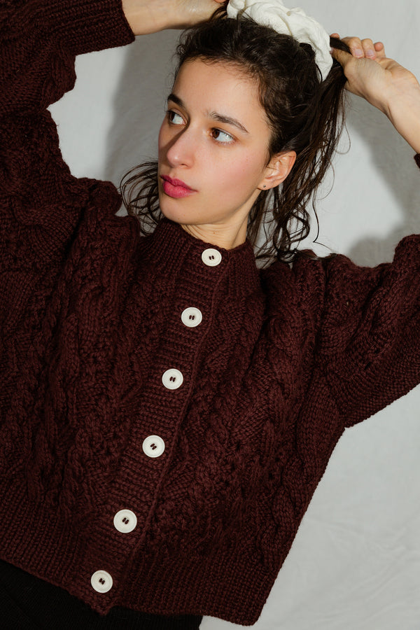 MILAGRO cardigan / highland wool / dark cherry plum