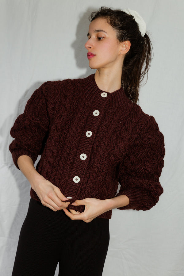 MILAGRO cardigan / highland wool / dark cherry plum