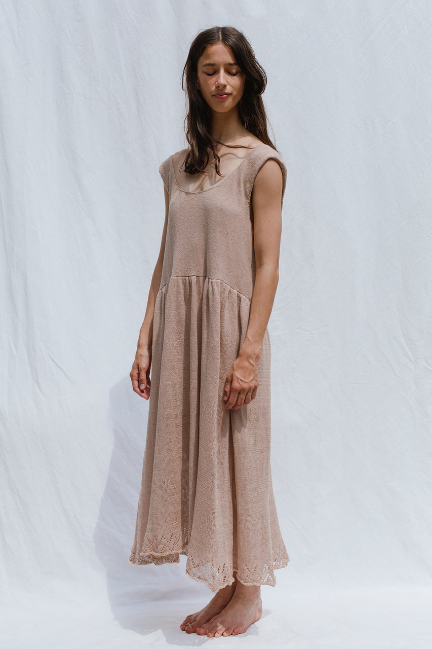 CANDELA fine knit slip dress / organic cotton / warm sand