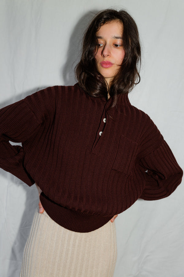 LENNY ribbed jumper / highland wool / dark cherry plum