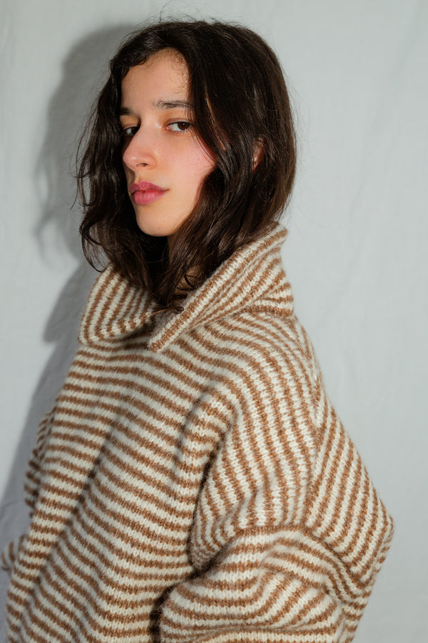 JUANITA jumper / alpaca & pima cotton / milk & autumn leaf stripes
