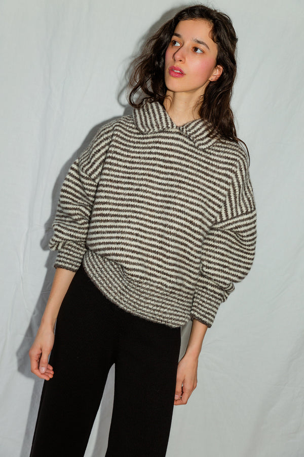 JUANITA jumper / alpaca & pima cotton / milk & kukicha stripes