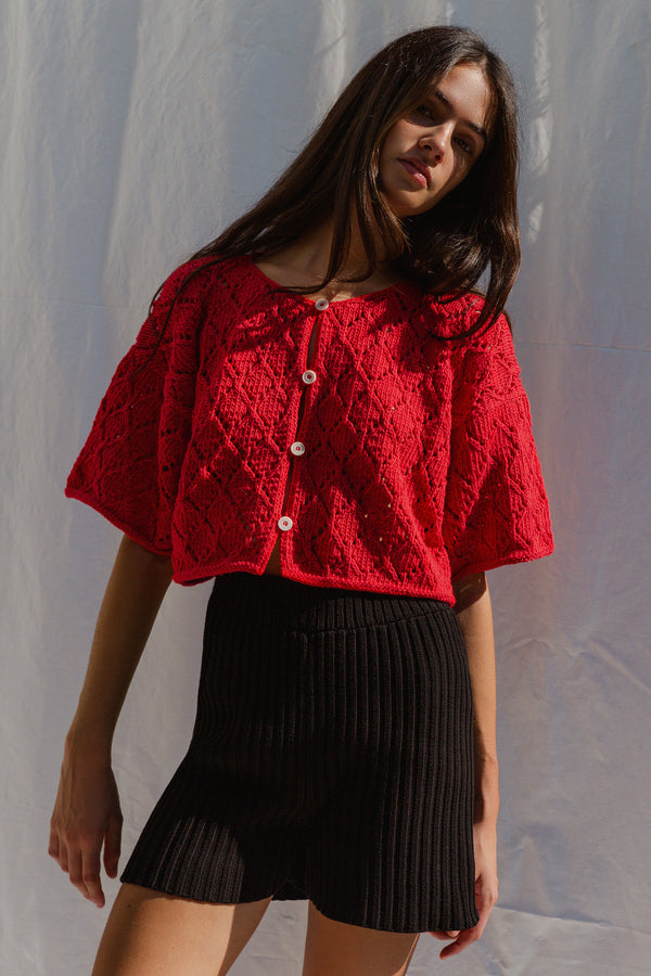 LINA BOLERO mini cardigan / organic cotton / mojo rojo