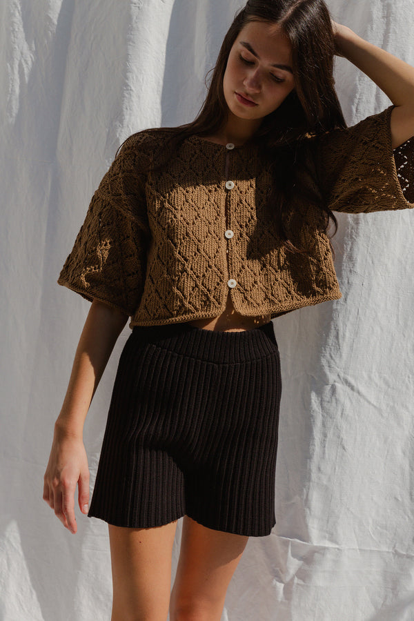 LINA BOLERO mini cardigan / organic cotton / carob