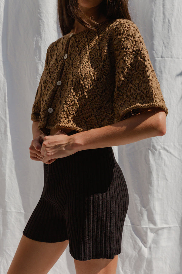 LINA BOLERO mini cardigan / organic cotton / carob