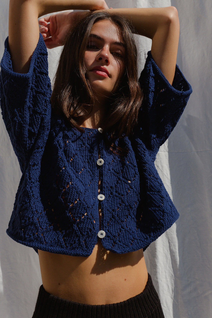 LINA BOLERO mini cardigan / organic cotton / midnight